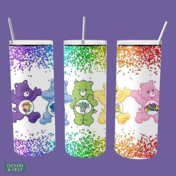 Swear Bear Glitter Care Bear 20oz Skinny Stainless Steel Insulated Tumbler NEW - Picture 1 of 10